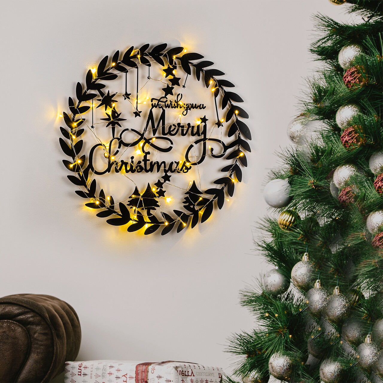Decoratiune de luminoasa XMASBLACK-010, Tanelorn, 56x56 cm, metal, negru - imagine 7